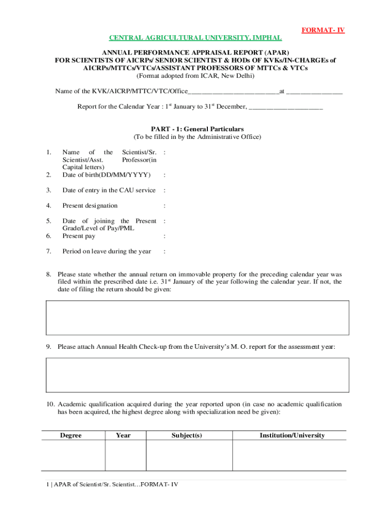 Fillable Online Annual Performance Assessment Report APAR Form Fax fillable-online-annual-performance-assessment-report-apar-form-fax