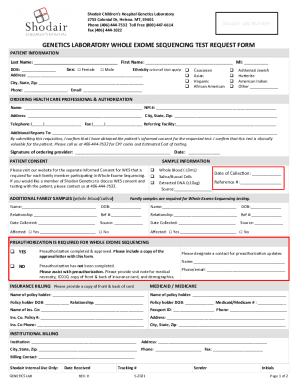 Whole Exome Sequencing Test Request Form