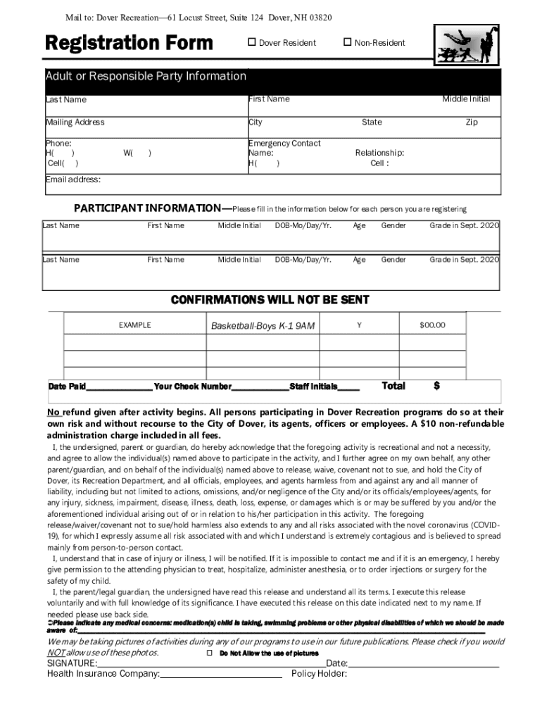 Fillable Online www2 dover nh One Page Dover Recreation Program