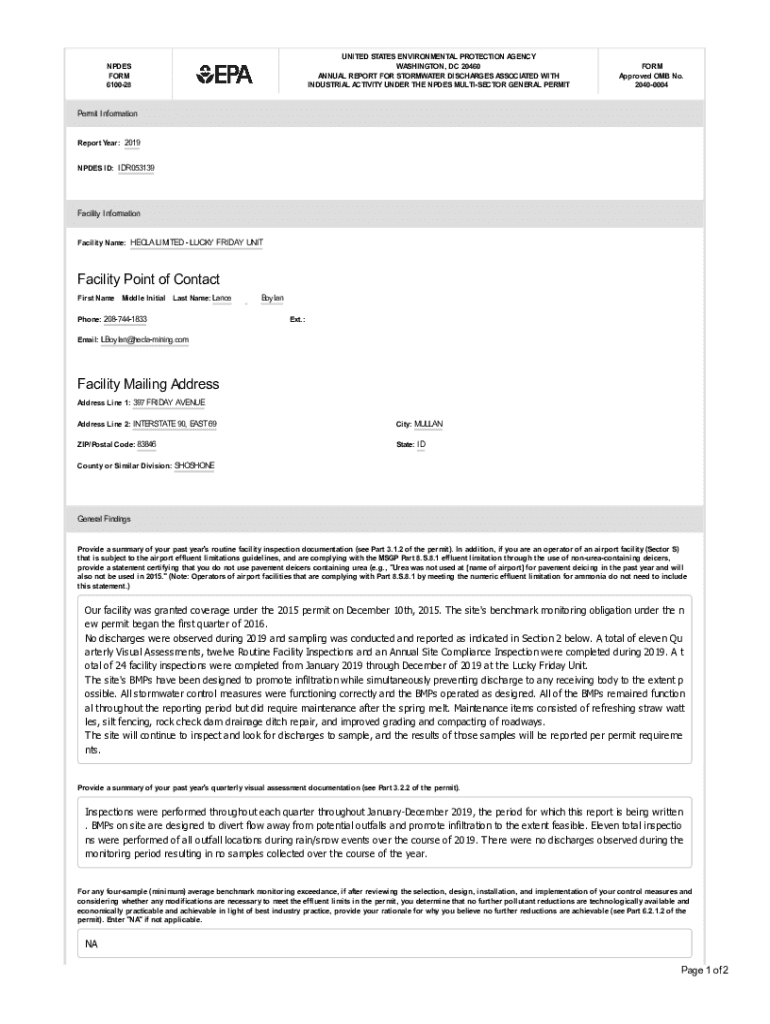 Fillable Online Revised NPDES Permit for the Hecla Limited Lucky Friday Mine Fax Email Print
