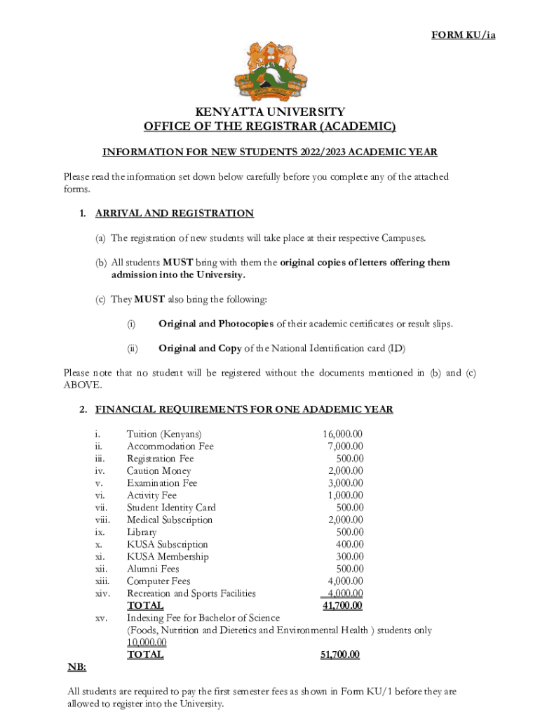 Fillable Online FORM KU/ia Kenyatta University Admissions Fax Email Print pdfFiller