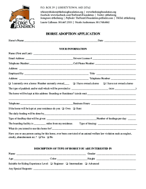 Fillable Online HORSE ADOPTION APPLICATION - The Foxie G Foundation Fax ...