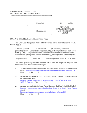 Fillable Online Civil Case Management Plan And Scheduling Order (Judge ...