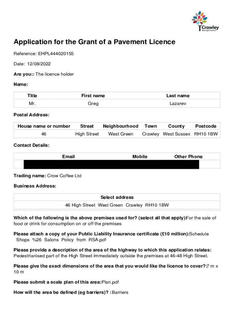 Fillable Online PAVEMENT LICENCE APPLICATION FORM Fax Email Print