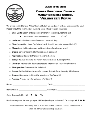 Fillable Online Volunteer Form - Christ Episcopal Church, Valdosta GA ...