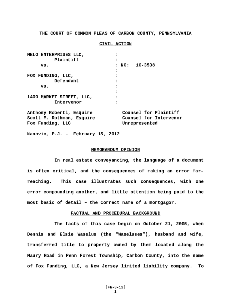 IN THE COURT OF COMMON PLEAS OF CARBON COUNTY, PENNSYLVANIA Doc