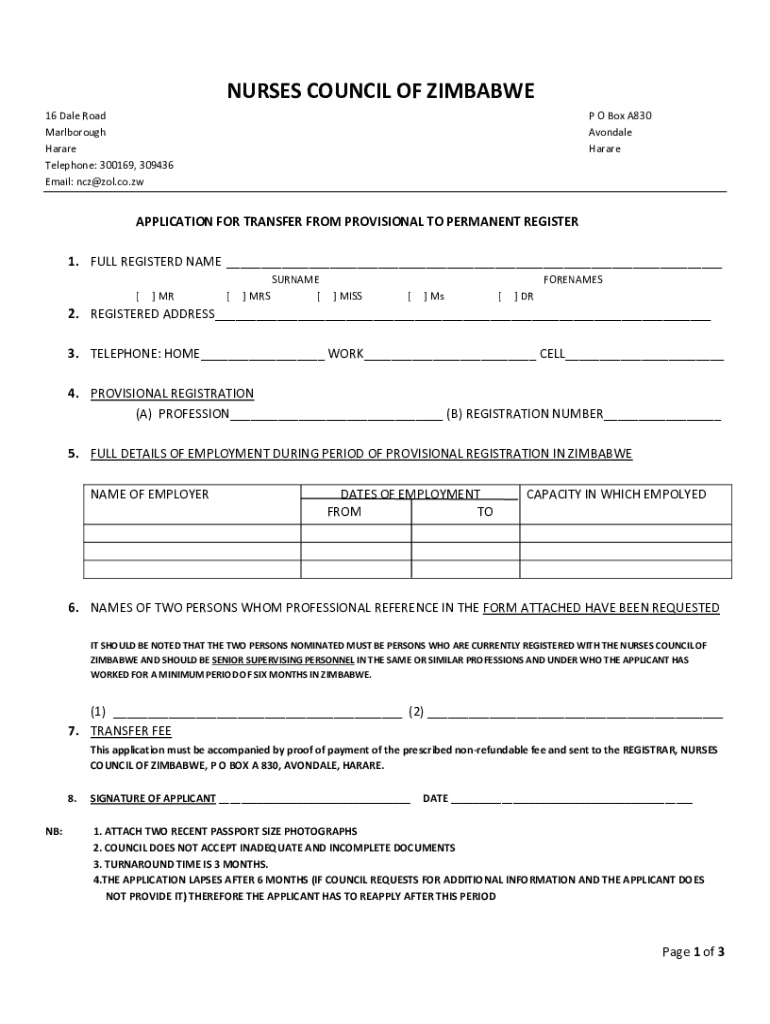 Fillable Online Get the free nurses council of zimbabwe form Fax Email