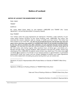 Texas Notice of Lockout for Nonpayment of Rent