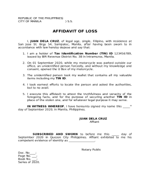 Sample Affidavit of Loss Philippines (Free Download)