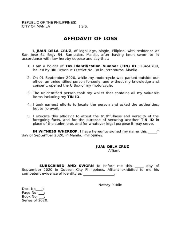 Sample affidavit of loss philippines free download doc template