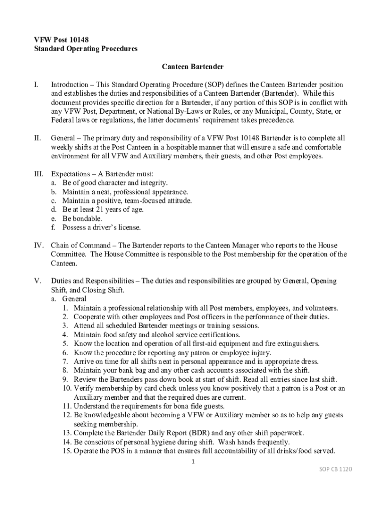 Fillable Online Vfw Canteen Sop Fill and Sign Printable Template