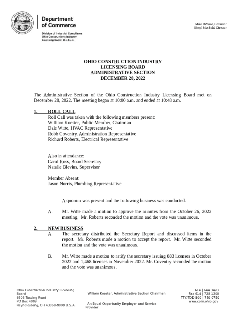 Ohio Construction Industry Licensing Board com ohio Doc Template