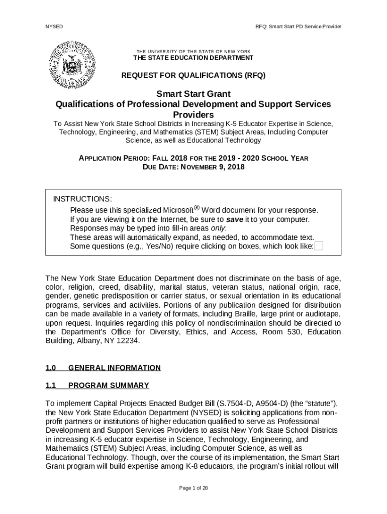 Smart Start Grant Qualifications of Professional Development Doc