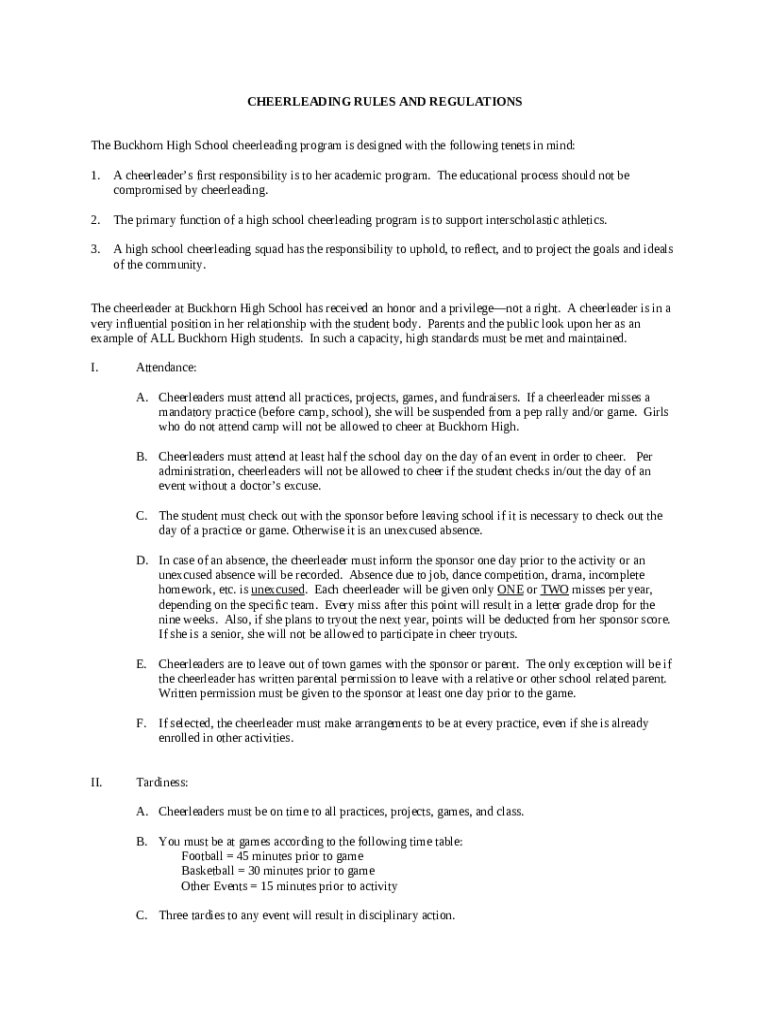 CHEERLEADING RULES AND REGULATIONS Doc Template PdfFiller