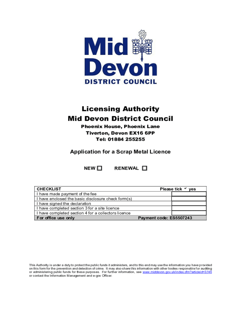 Fillable Online Application for a scrap metal licence from East Devon