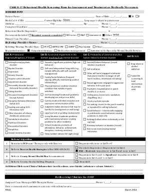17 Behavioral Health Screening Form for Assessment and ...