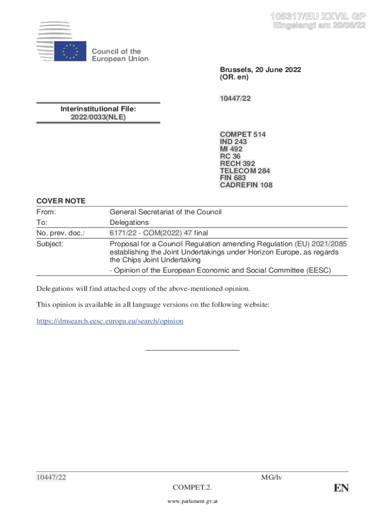 Fillable Online Chips Joint Undertaking. Committee opinion Fax Email