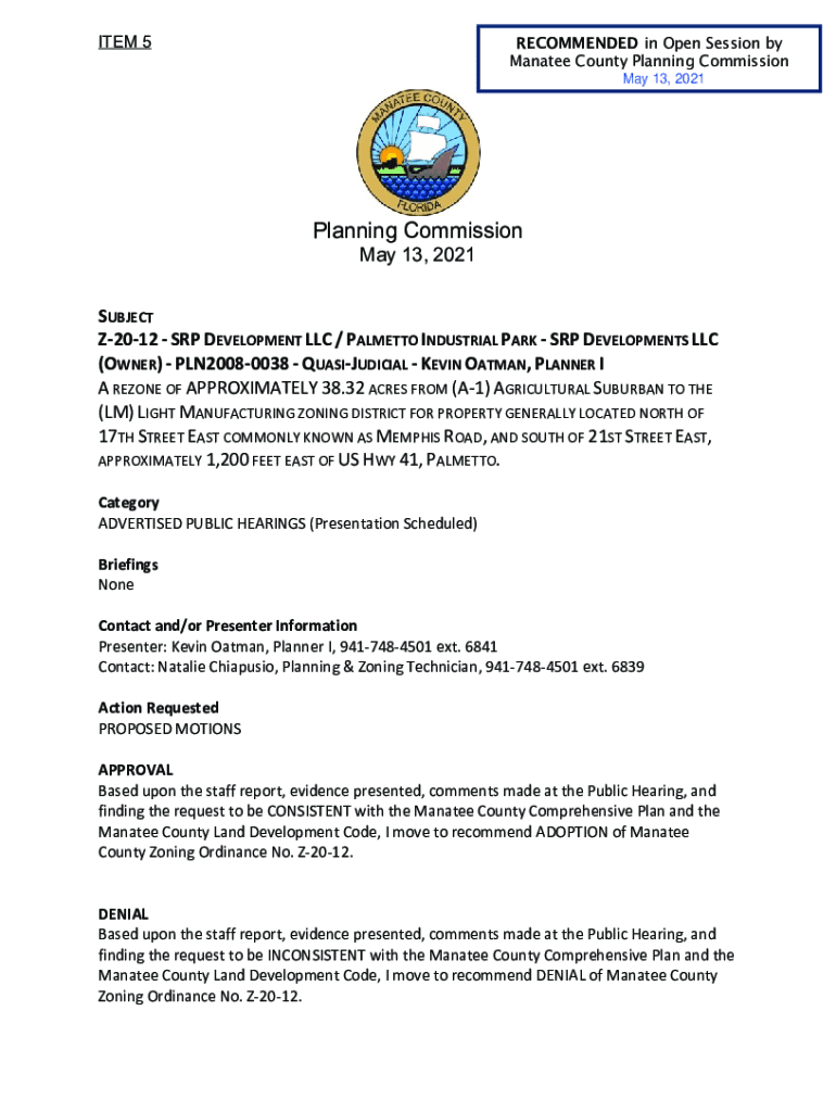 Fillable Online MANATEE COUNTY ZONING ORDINANCE Z-20-12, SRP
