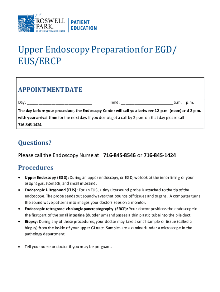 Fillable Online Upper Endoscopy Preparation for EGD/ EUS/ERCP Fax Email