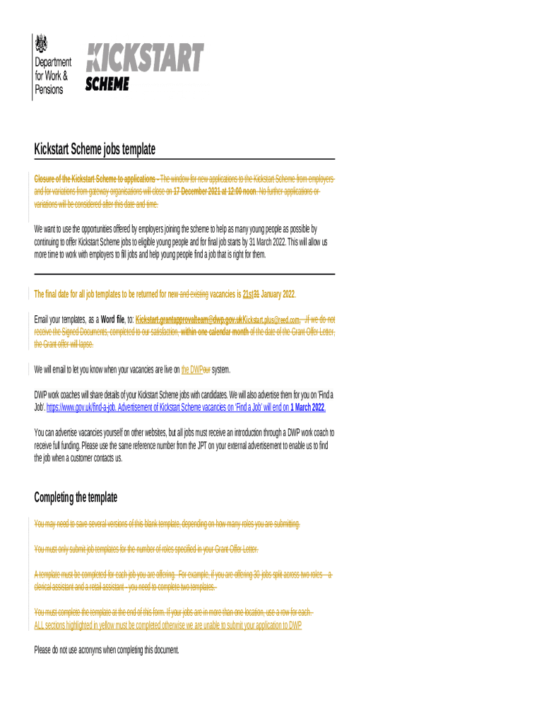 Kickstart Scheme jobs template South Hill Park Doc Template pdfFiller