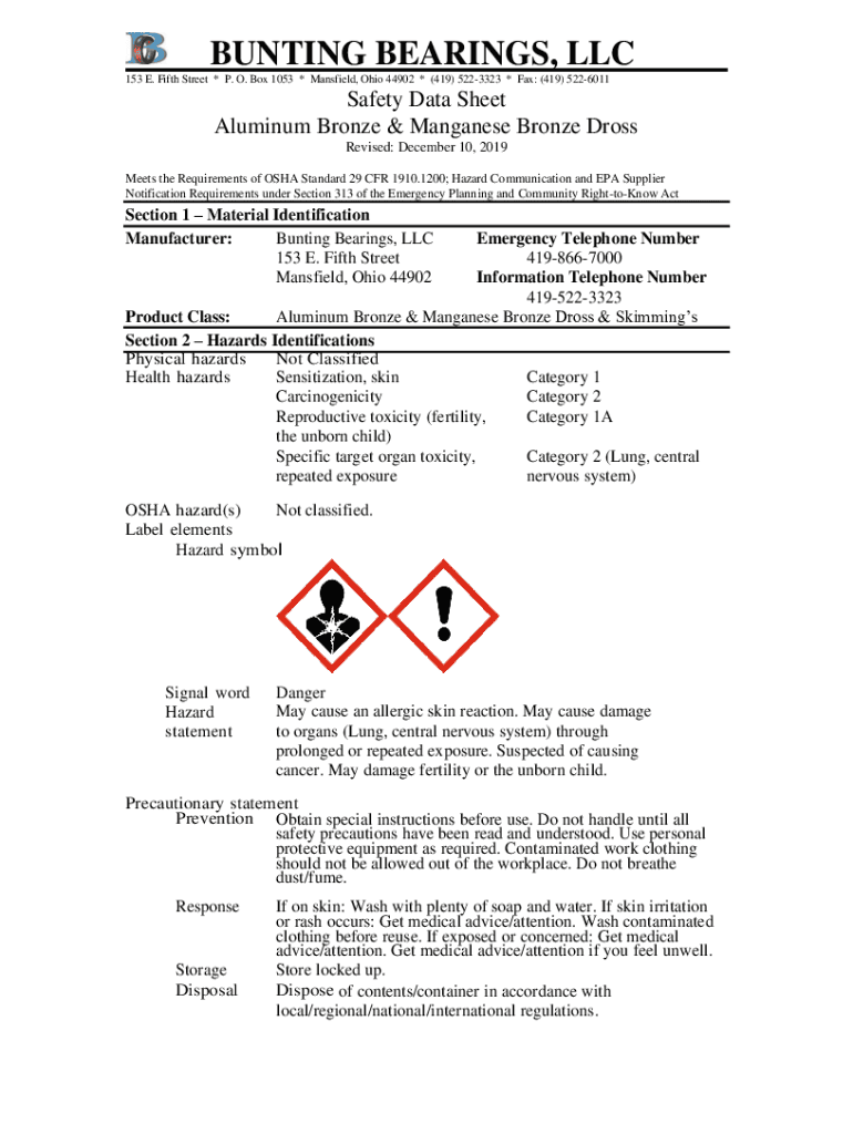 Fillable Online CERTIFICATE OF REGISTRATION Bunting Bearings, LLC