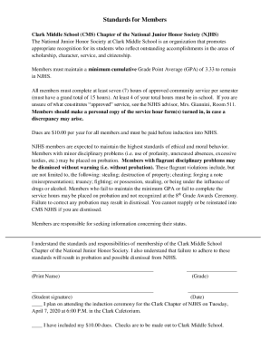 Fillable Online Clark Middle School Standards for Members Fax Email Print - pdfFiller