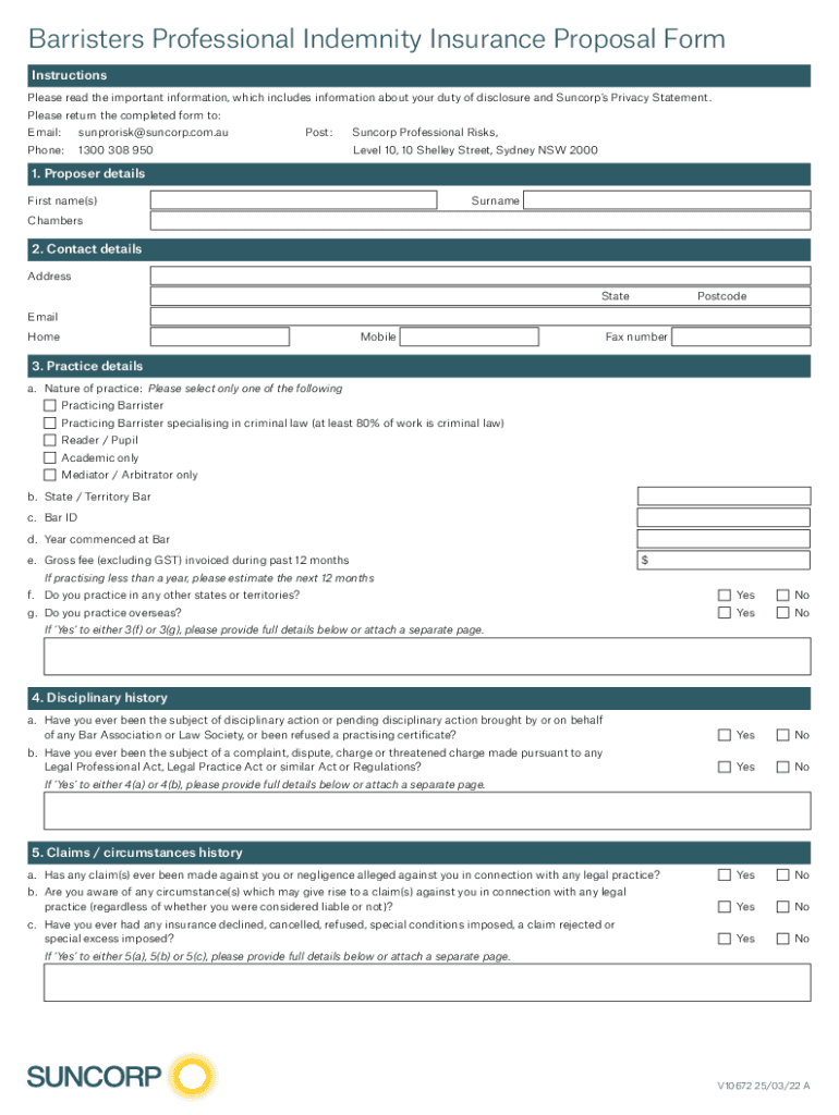 Fillable Online Proposal Form Barristers Indemnity Fax Email Print