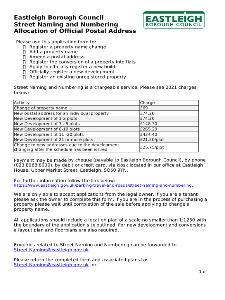 Eastleigh Borough Council Street Naming and Numbering Doc Template