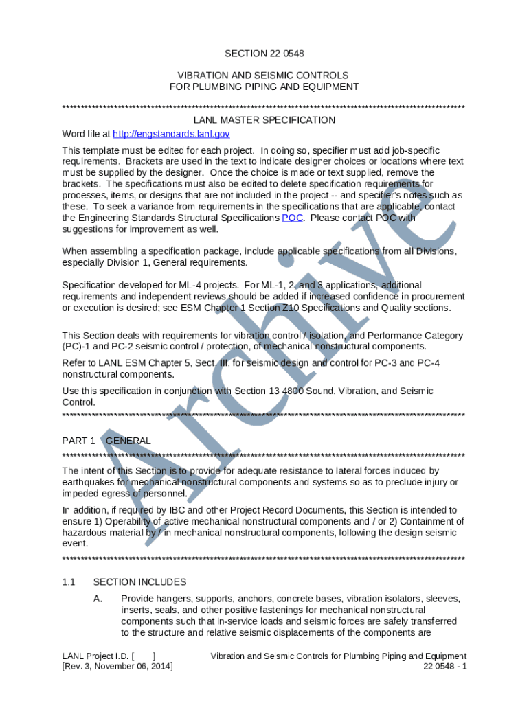 Vibration and seismic controls for plumbing piping & equipment