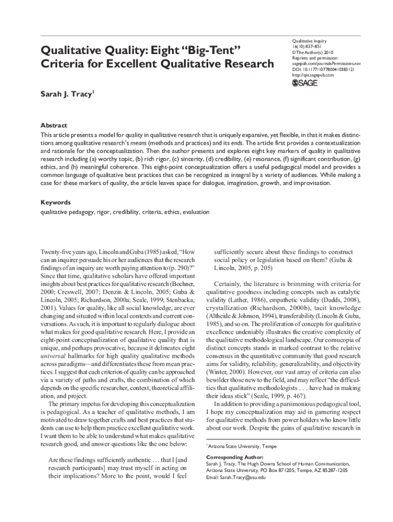 Fillable Online Qualitative Quality Eight BigTent Criteria for