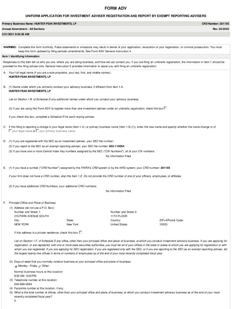 Fillable Online Investment Adviser Registration and Exempt Reporting