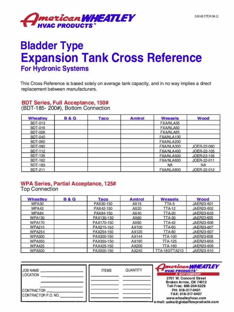 Fillable Online ASME Bladder Tank Expansion Tank Cross Reference for