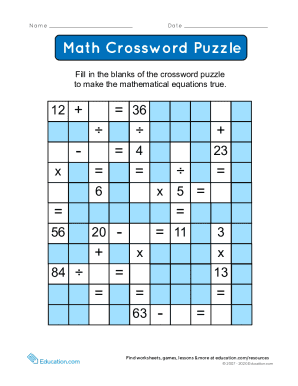 Math crossword puzzles online games + worksheets