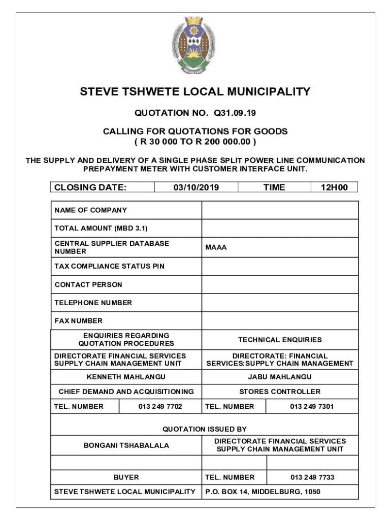 Fillable Online THE SUPPLY AND DELIVERY OF A SINGLE PHASE SPLIT POWER