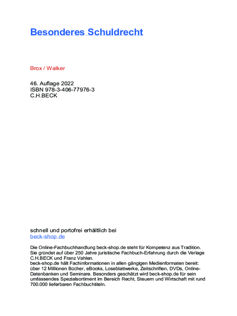 Brox Walker Besonderes Schuldrecht Ausfüllbar Online Brox / Walker Fax Email Drucken - pdfFiller