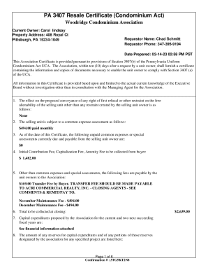 Fillable Online PA 3407 Resale Certificate (Condominium Act) Fax Email Fillable Online PA 3407 Resale Certificate (Condominium Act) Fax Email