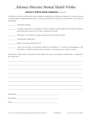 Mental Health Advance Directive