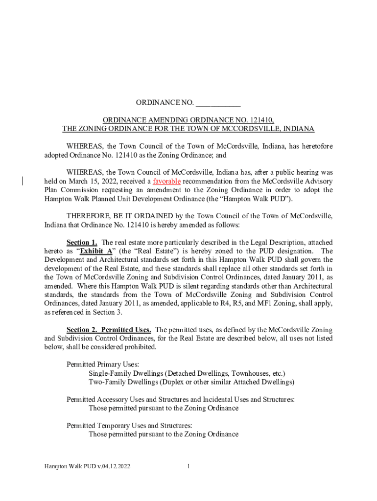 Fillable Online ORDINANCE NO. Town of McCordsville Fax Email Print