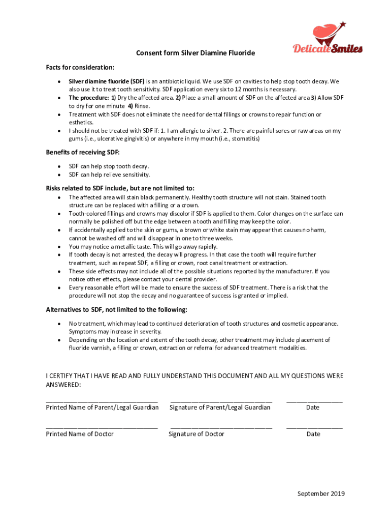 Completable En línea sample informed consent for silver diamine