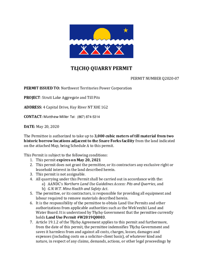 Fillable Online TCH QUARRY PERMIT Fax Email Print pdfFiller