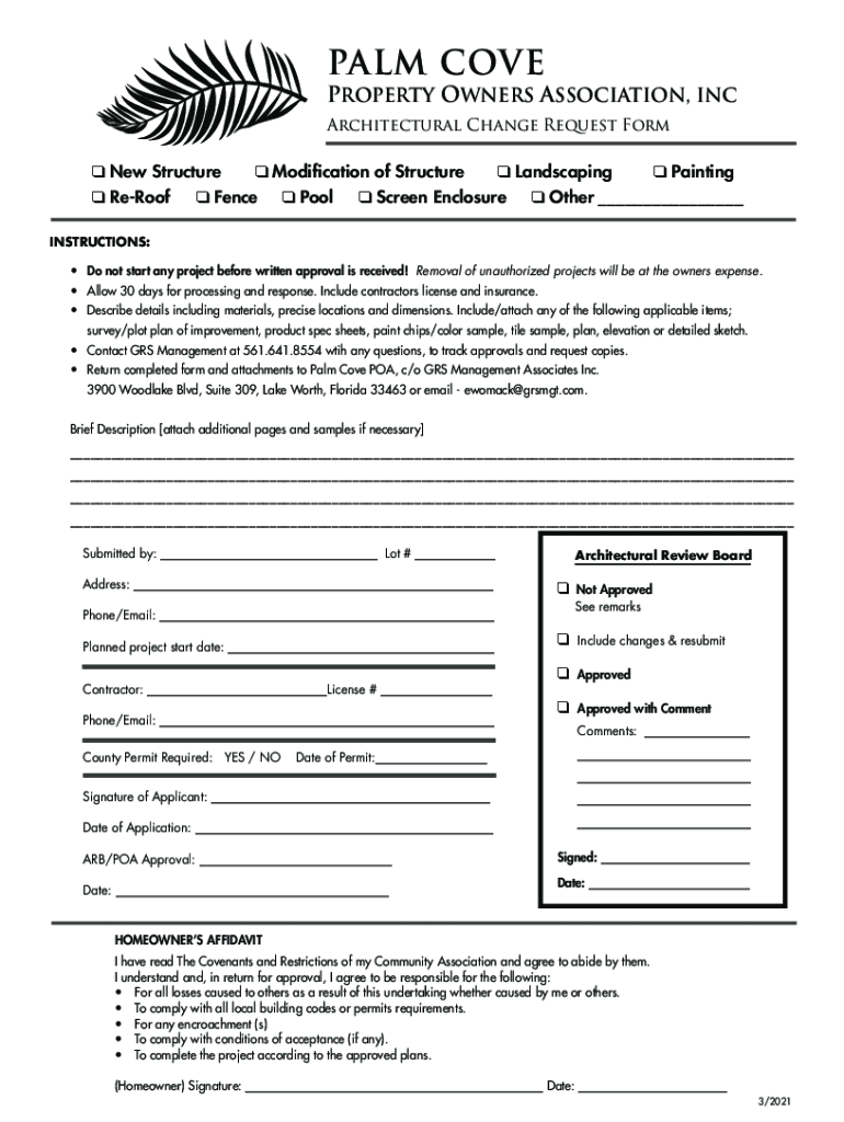 Fillable Online palm cove property owners association, inc Fax Email