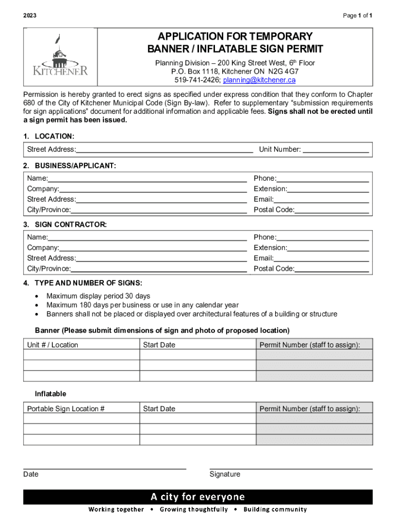 Fillable Online Application for Temporary Banner / Inflatable Sign Permit Fax Email Print