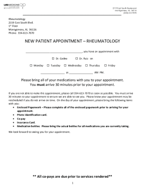 Fillable Online NEW PATIENT APPOINTMENT RHEUMATOLOGY Fax Email Print