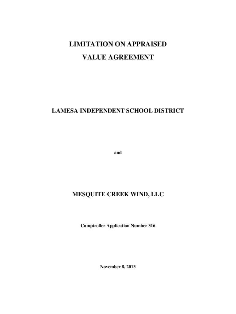Fillable Online LIMITATION ON APPRAISED VALUE AGREEMENT FOR Fax
