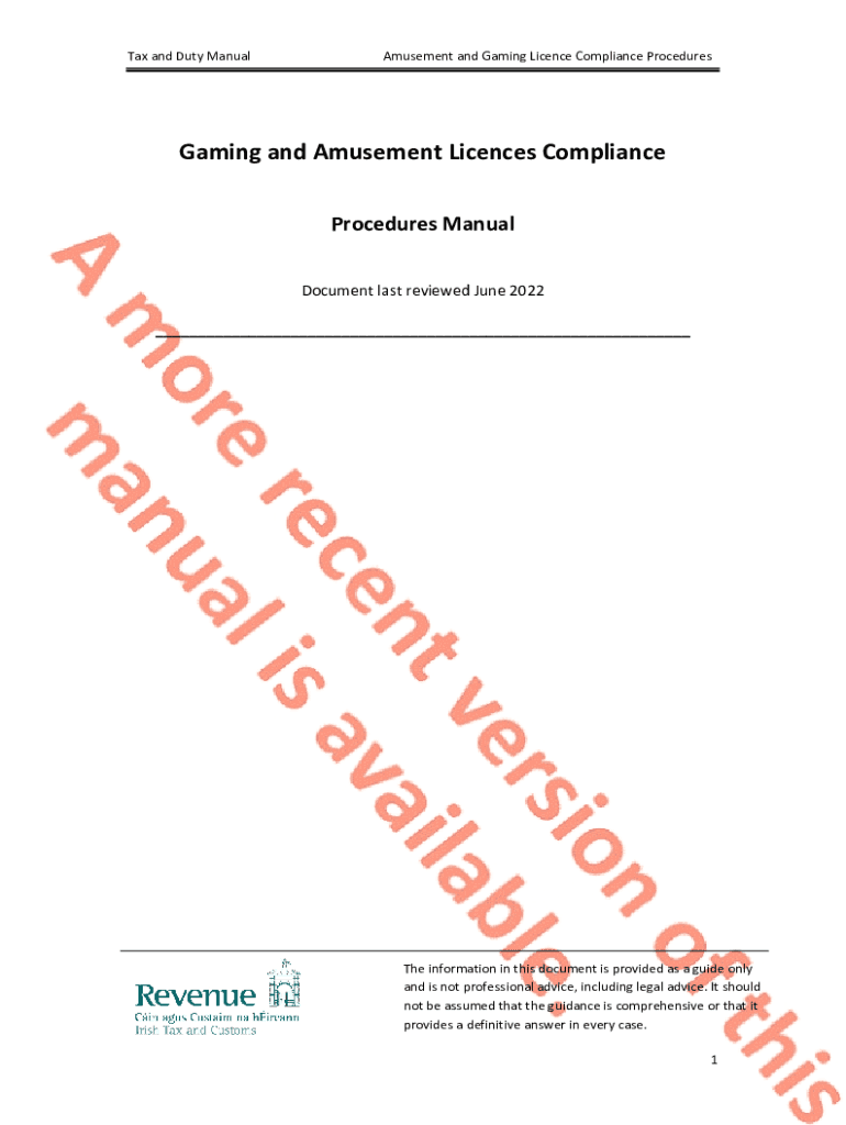 Fillable Online Amusement and Gaming Licence Compliance Procedures