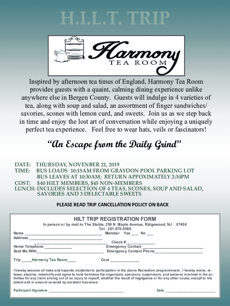 Fillable Online Afternoon tea at Harmony Tea Room Fax Email Print
