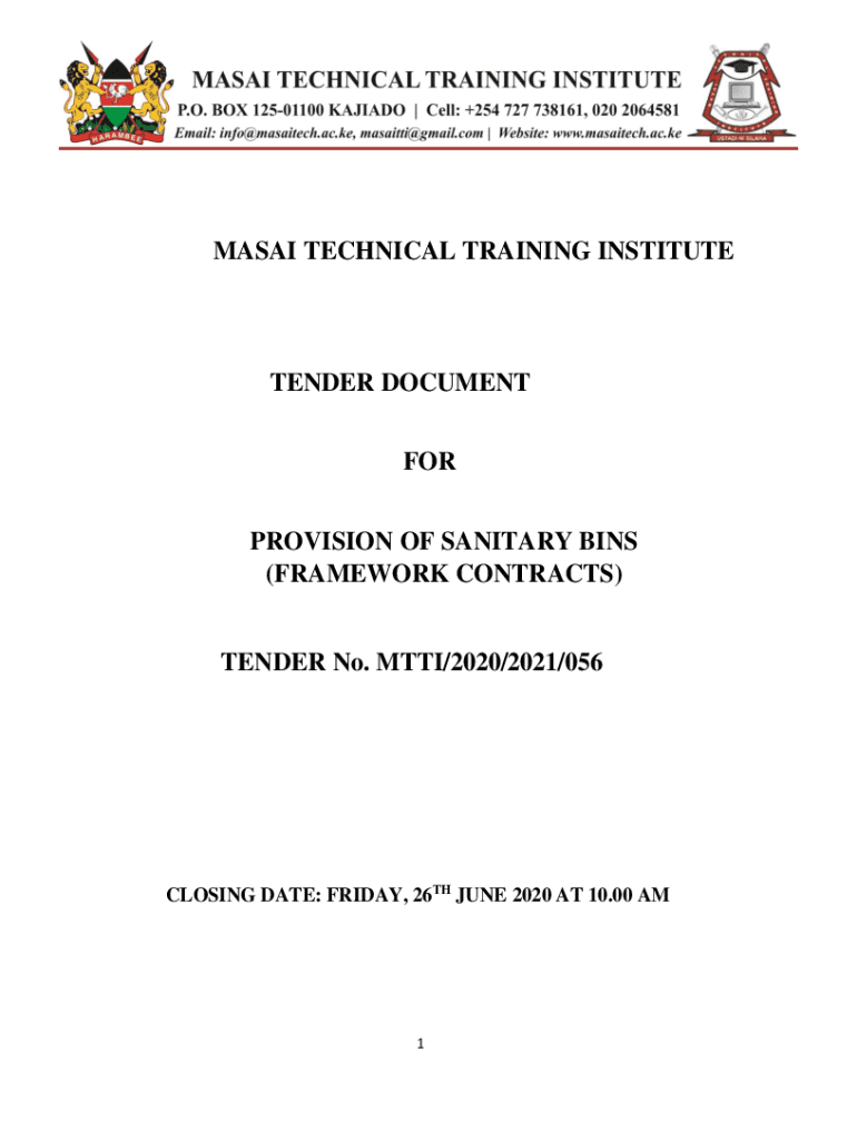 Fillable Online PROVISION OF SANITARY BINS Fax Email Print pdfFiller