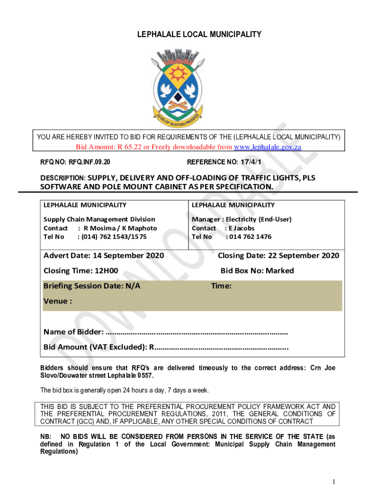 Fillable Online Lephalale Local Municipality Tender Bulletin Fax Email