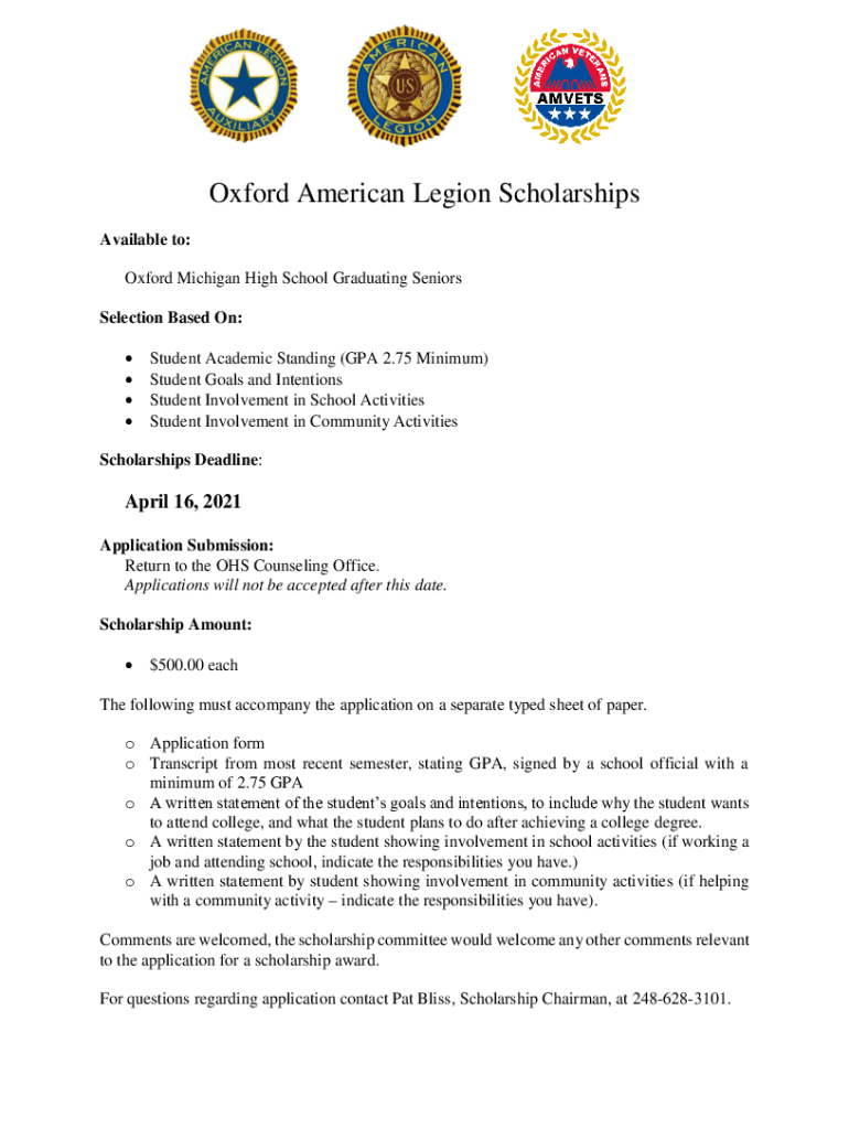 Fillable Online American Legion Scholarship PDF fillable SharpSchool