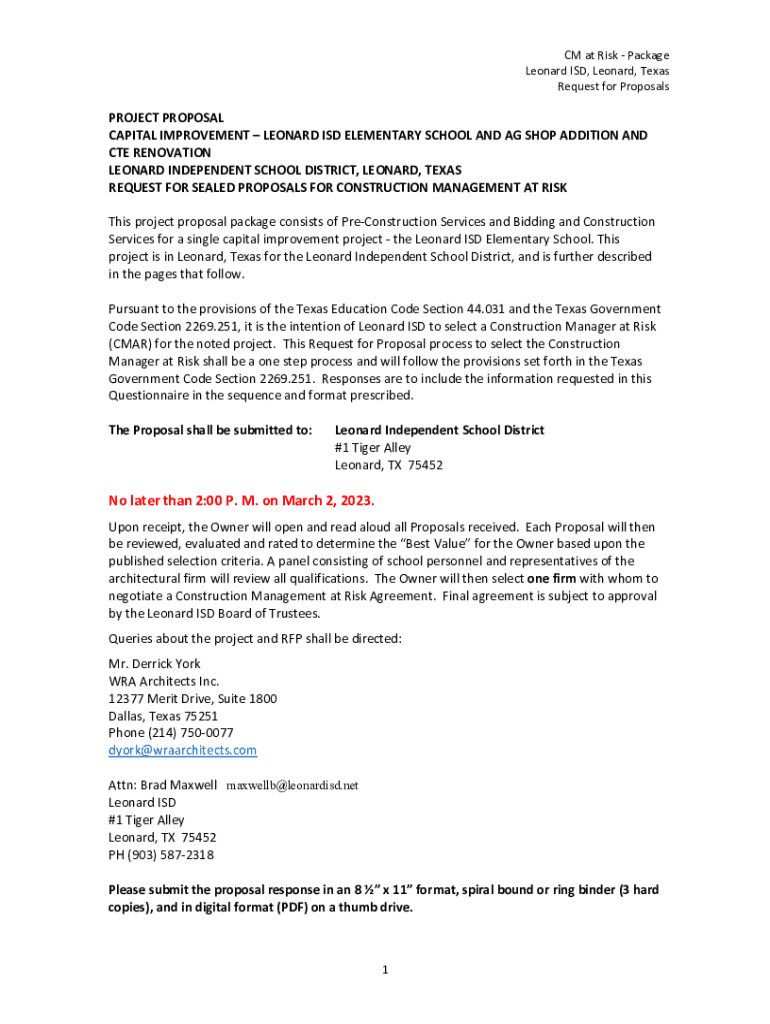 Fillable Online Package Leonard ISD, Leonard, Texas Request for